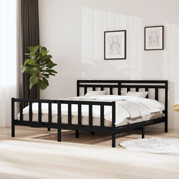 vidaXL Lit en bois massif noir 200x200 cm