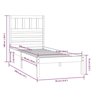 vidaXL Lit en bois massif 75x190 cm pin