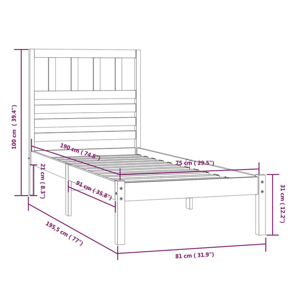 vidaXL Lit en bois massif 75x190 cm pin