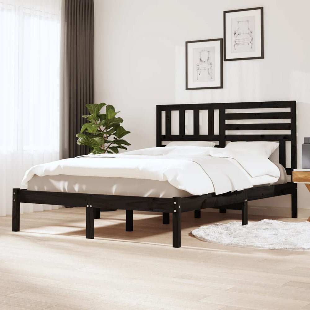vidaXL Lit en bois massif noir pin 140x190 cm