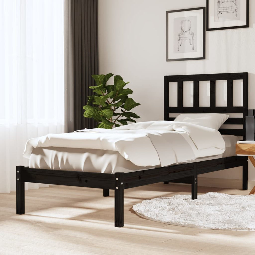 vidaXL Lit en bois massif noir pin 100x200 cm