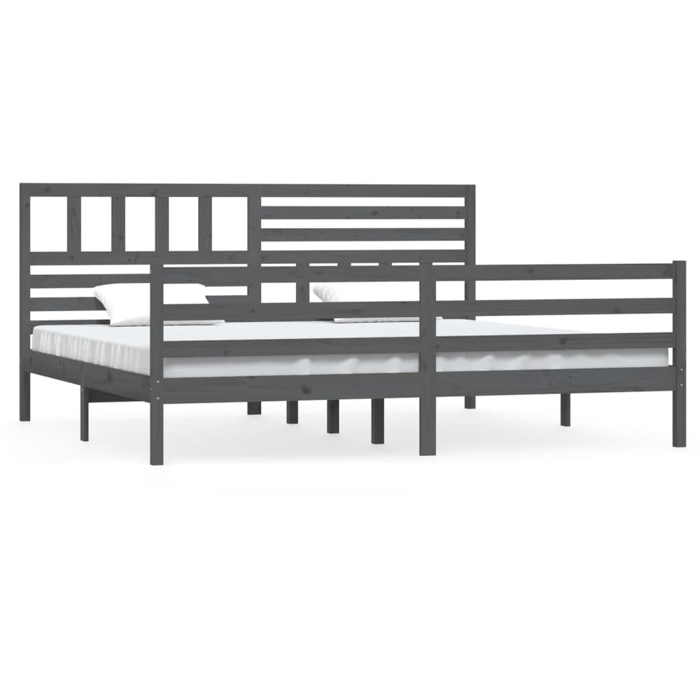 vidaXL Lit en bois massif gris 200x200 cm