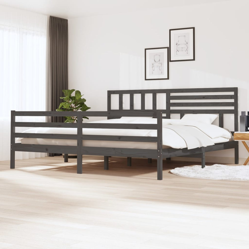 vidaXL Lit en bois massif gris 200x200 cm