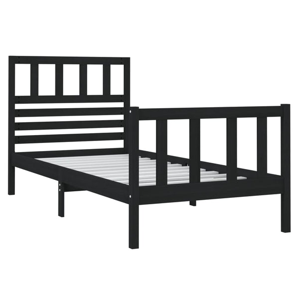 vidaXL Lit en bois massif noir 75x190 cm