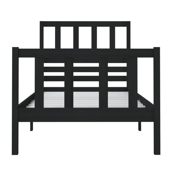 vidaXL Lit en bois massif noir 75x190 cm