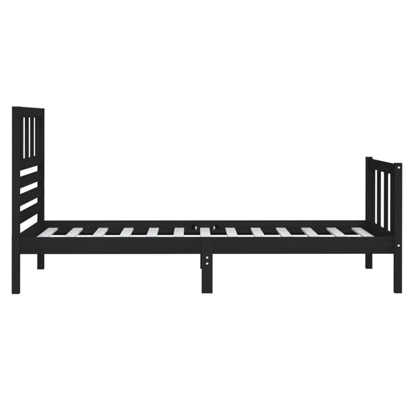 vidaXL Lit en bois massif noir 75x190 cm