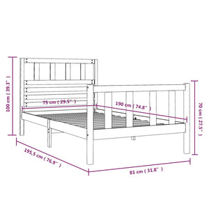 vidaXL Lit en bois massif noir 75x190 cm