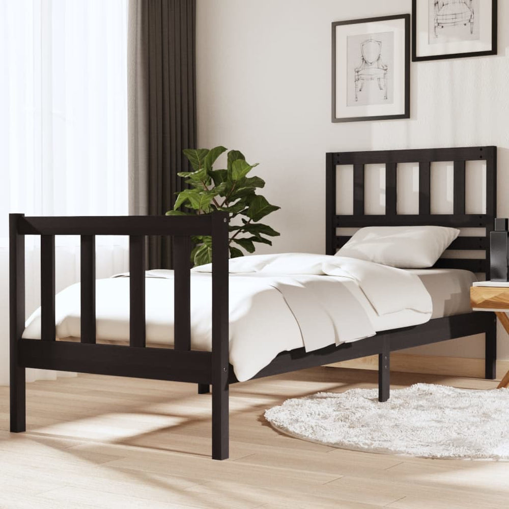 vidaXL Lit en bois massif noir 75x190 cm
