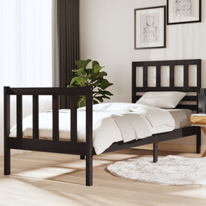 vidaXL Lit en bois massif noir 75x190 cm