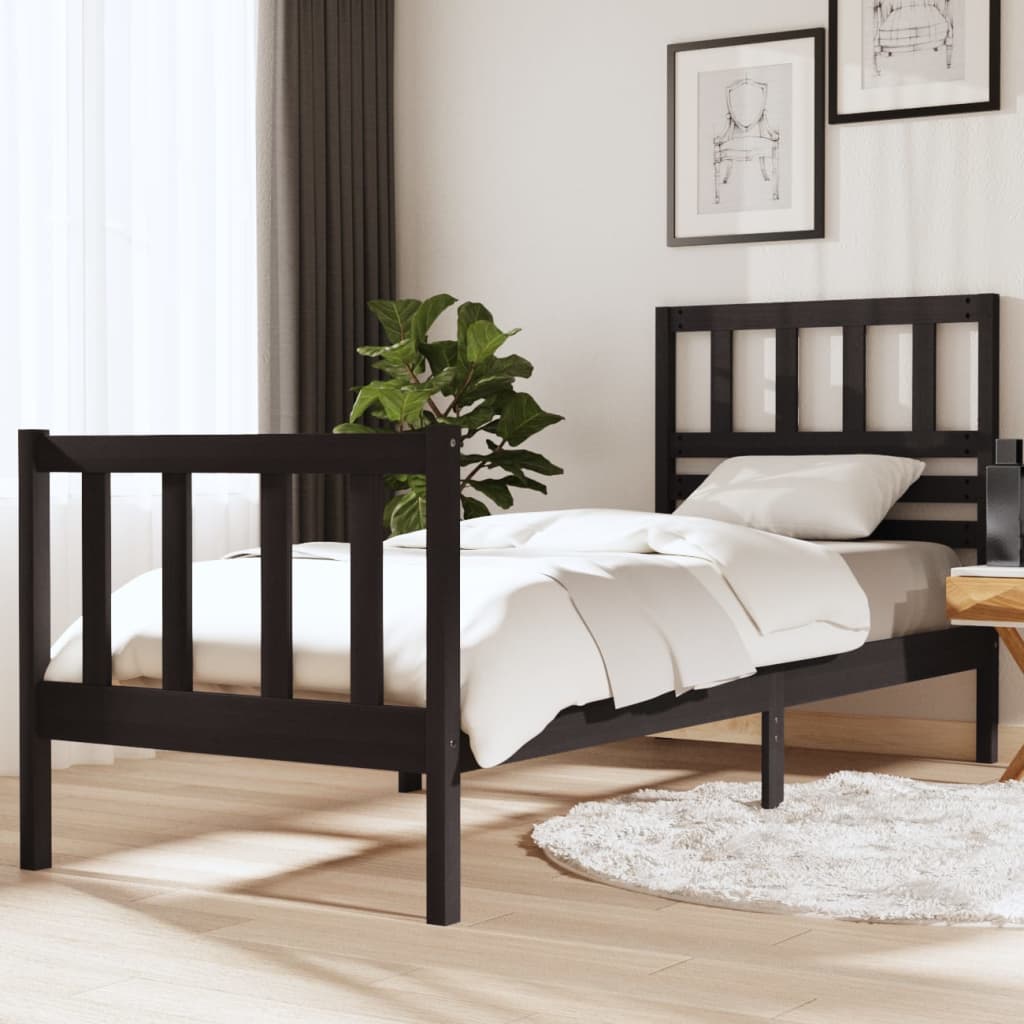 vidaXL Lit en bois massif noir 75x190 cm