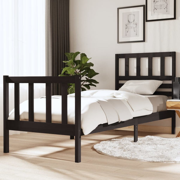 vidaXL Lit en bois massif noir 75x190 cm