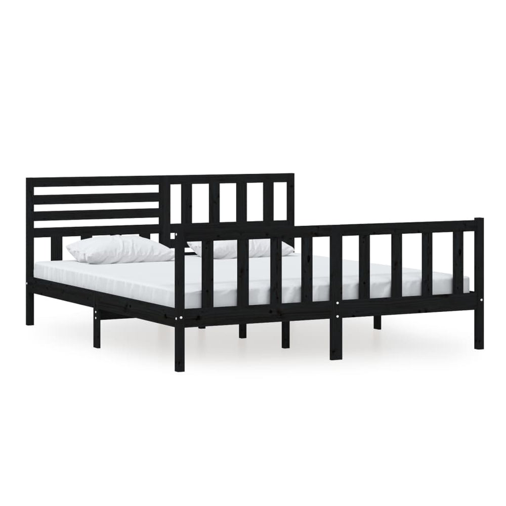 vidaXL Lit en bois massif noir 180x200 cm
