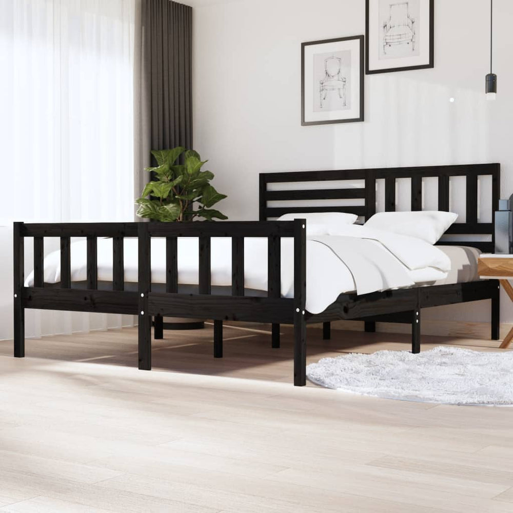 vidaXL Lit en bois massif noir 180x200 cm
