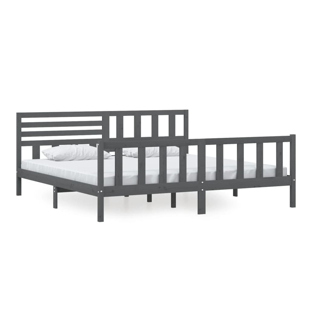 vidaXL Lit en bois massif gris 200x200 cm