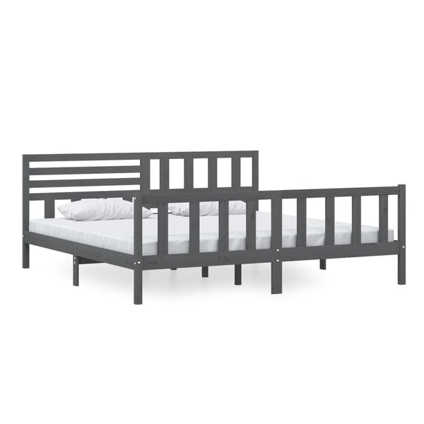 vidaXL Lit en bois massif gris 200x200 cm