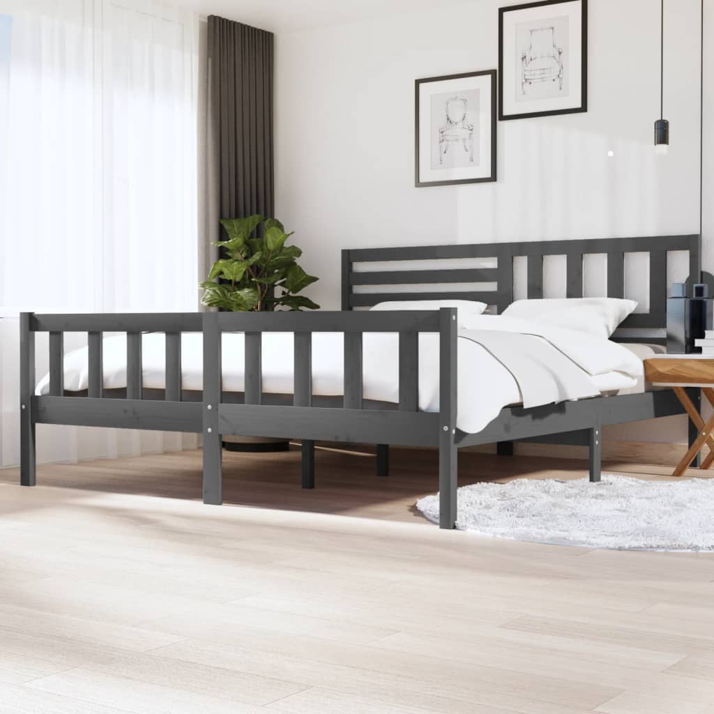 vidaXL Lit en bois massif gris 200x200 cm