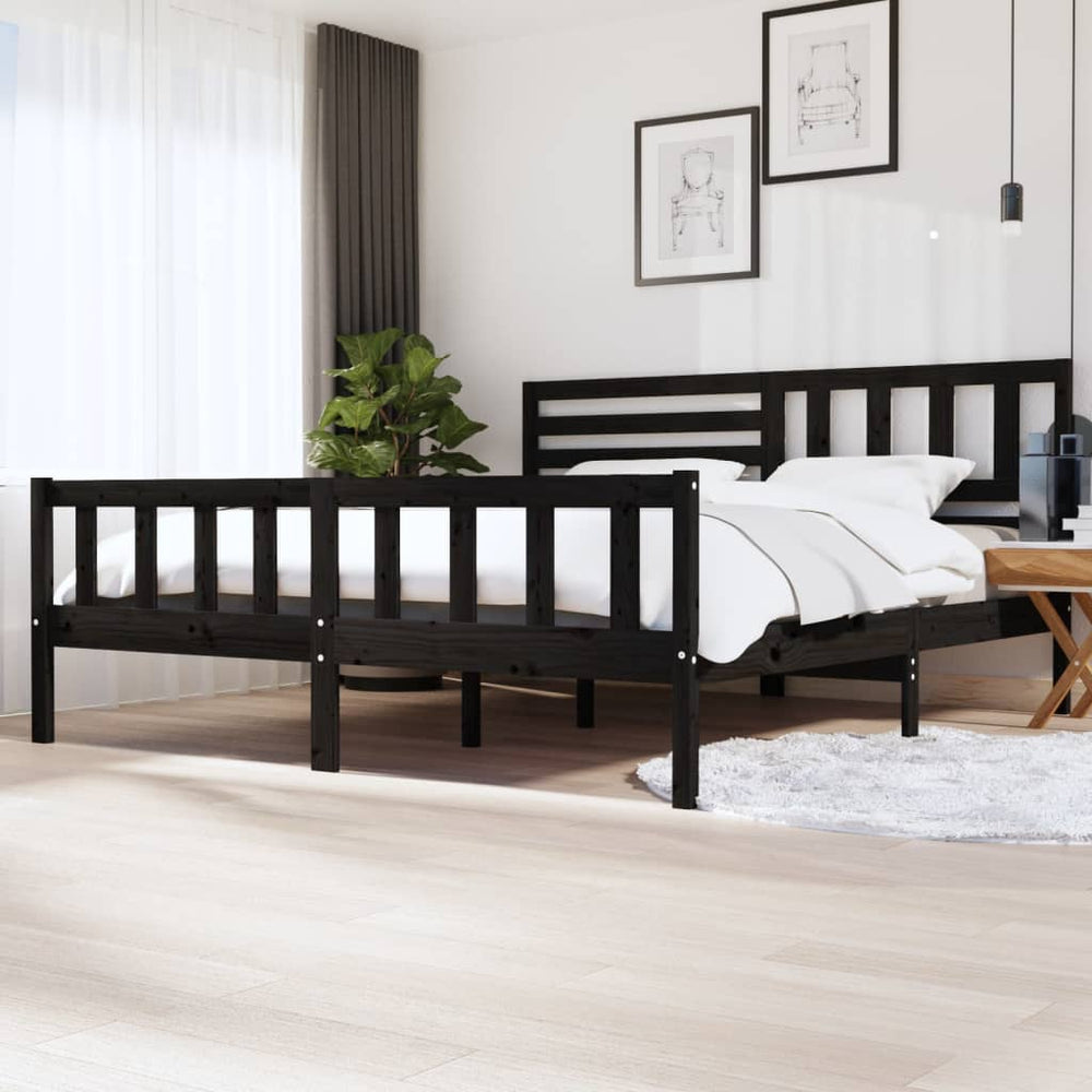 vidaXL Lit en bois massif noir 200x200 cm
