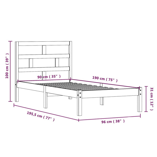 vidaXL Lit en bois massif 90x190 cm