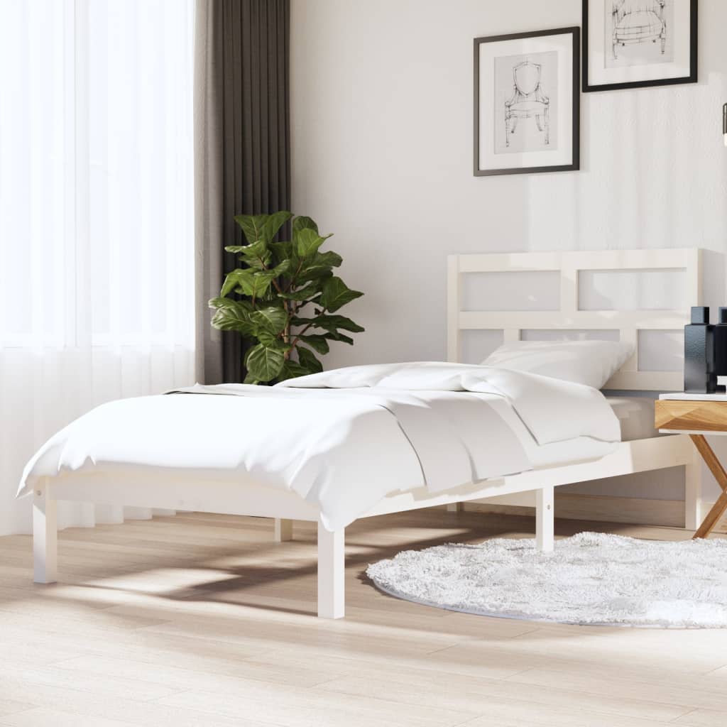vidaXL Lit en bois massif blanc 90x190 cm