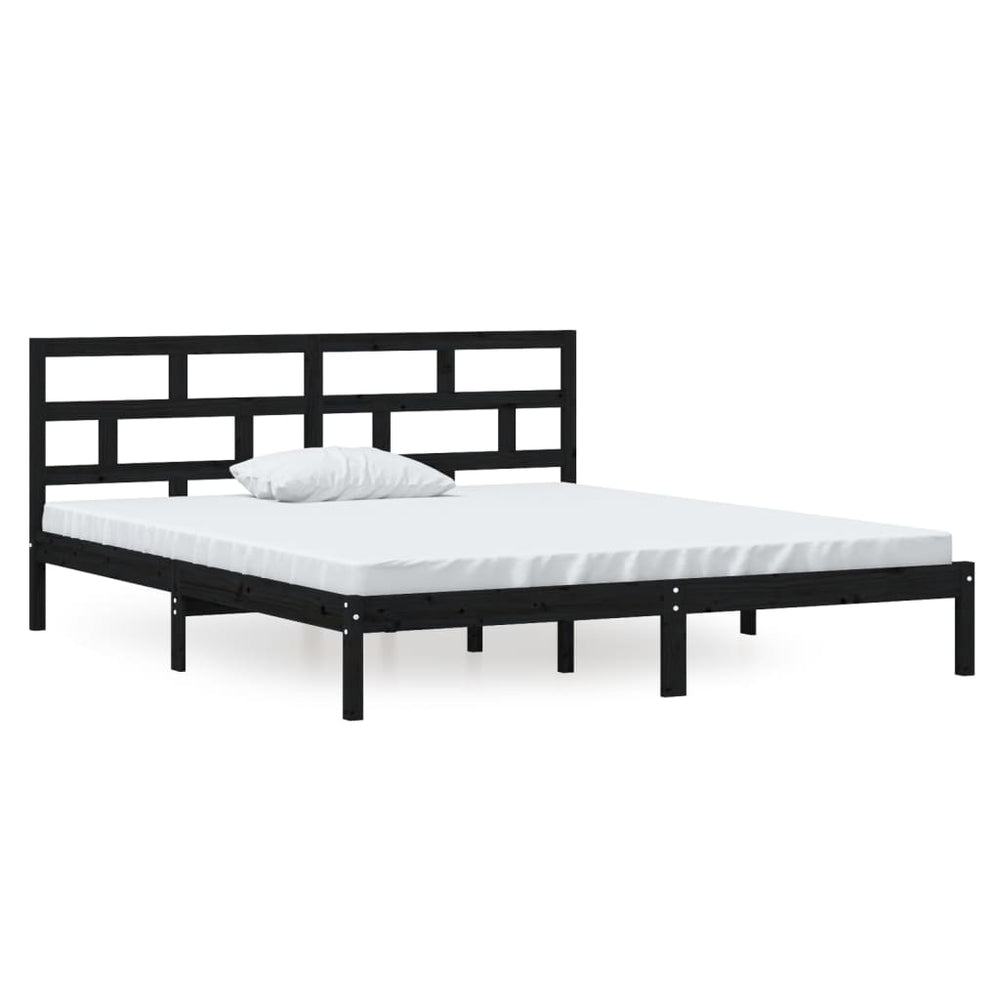 vidaXL Lit en bois massif Noir 135 x 190 cm
