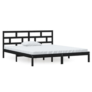 vidaXL Lit en bois massif Noir 135 x 190 cm