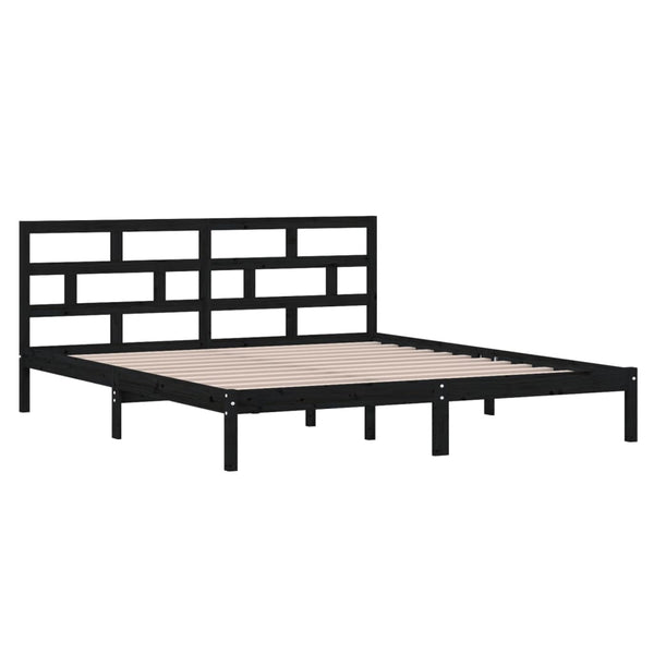 vidaXL Lit en bois massif Noir 135 x 190 cm