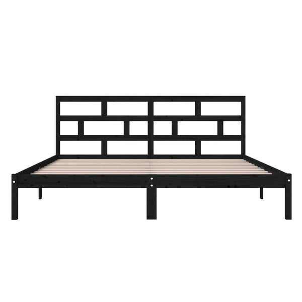 vidaXL Lit en bois massif Noir 135 x 190 cm