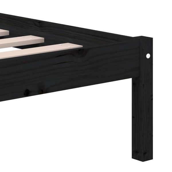 vidaXL Lit en bois massif Noir 135 x 190 cm