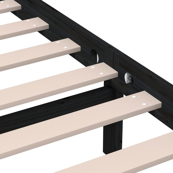 vidaXL Lit en bois massif Noir 135 x 190 cm