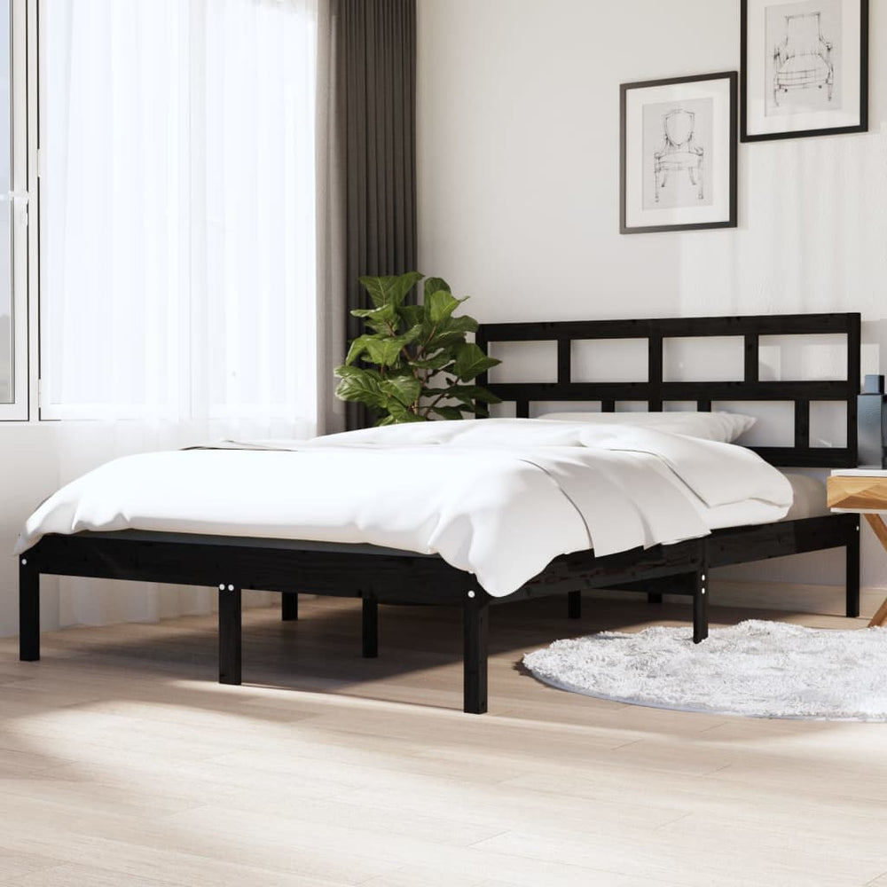 vidaXL Lit en bois massif noir pin 140x190 cm