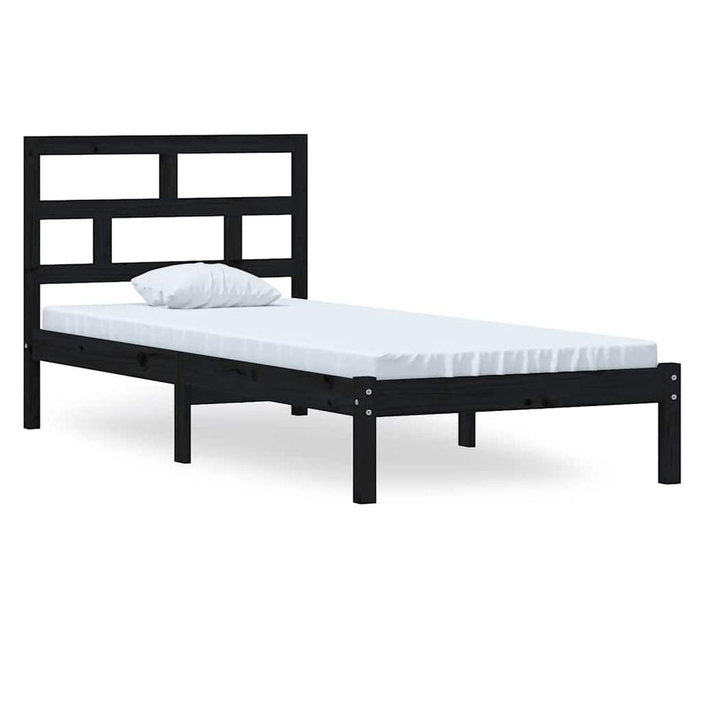 vidaXL Lit en bois massif noir pin 100x200 cm