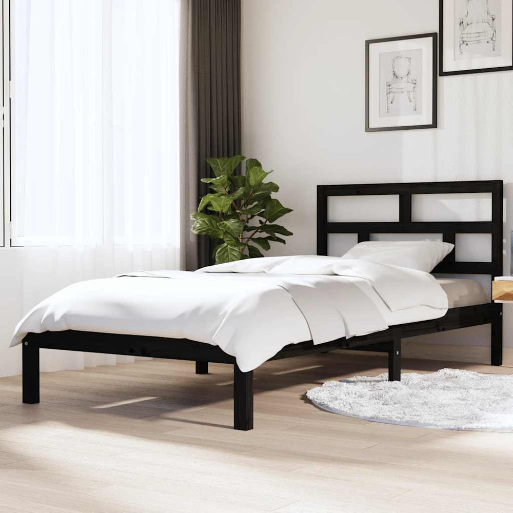 vidaXL Lit en bois massif noir pin 100x200 cm