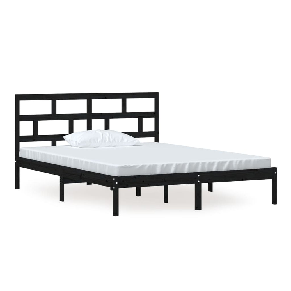 vidaXL Lit en bois massif noir 150x200 cm