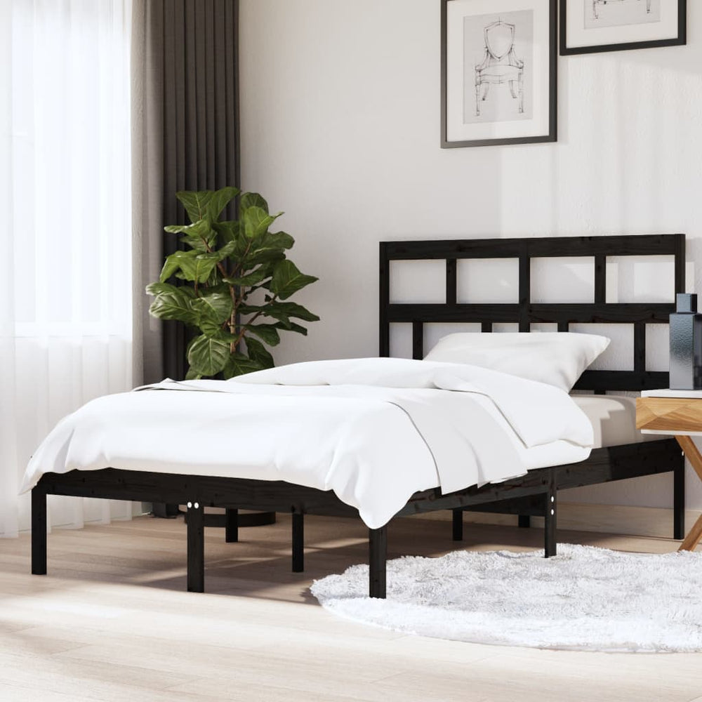 vidaXL Lit en bois massif noir 150x200 cm