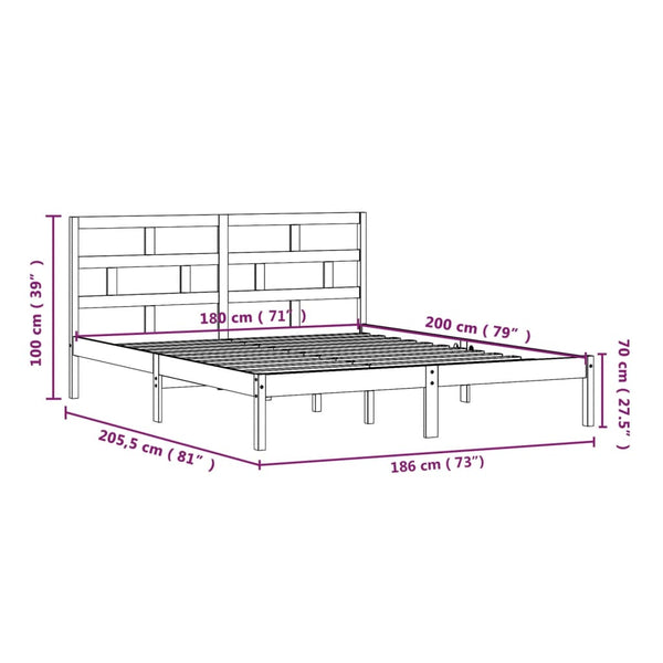 vidaXL Lit en bois massif 180 x 200 cm