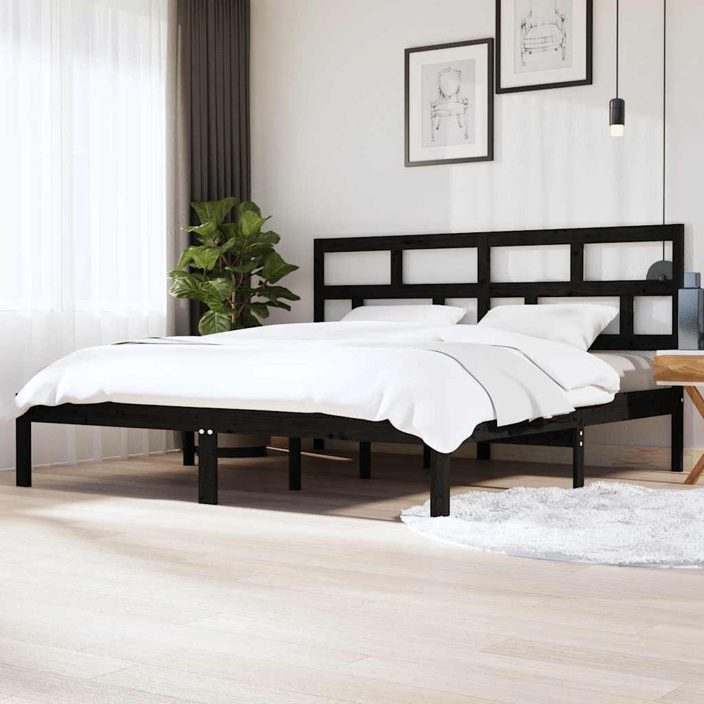 vidaXL Lit en bois massif noir pin 200x200 cm