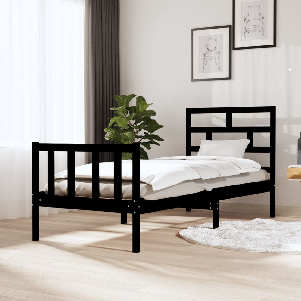 vidaXL Lit en bois massif noir pin 75x190 cm