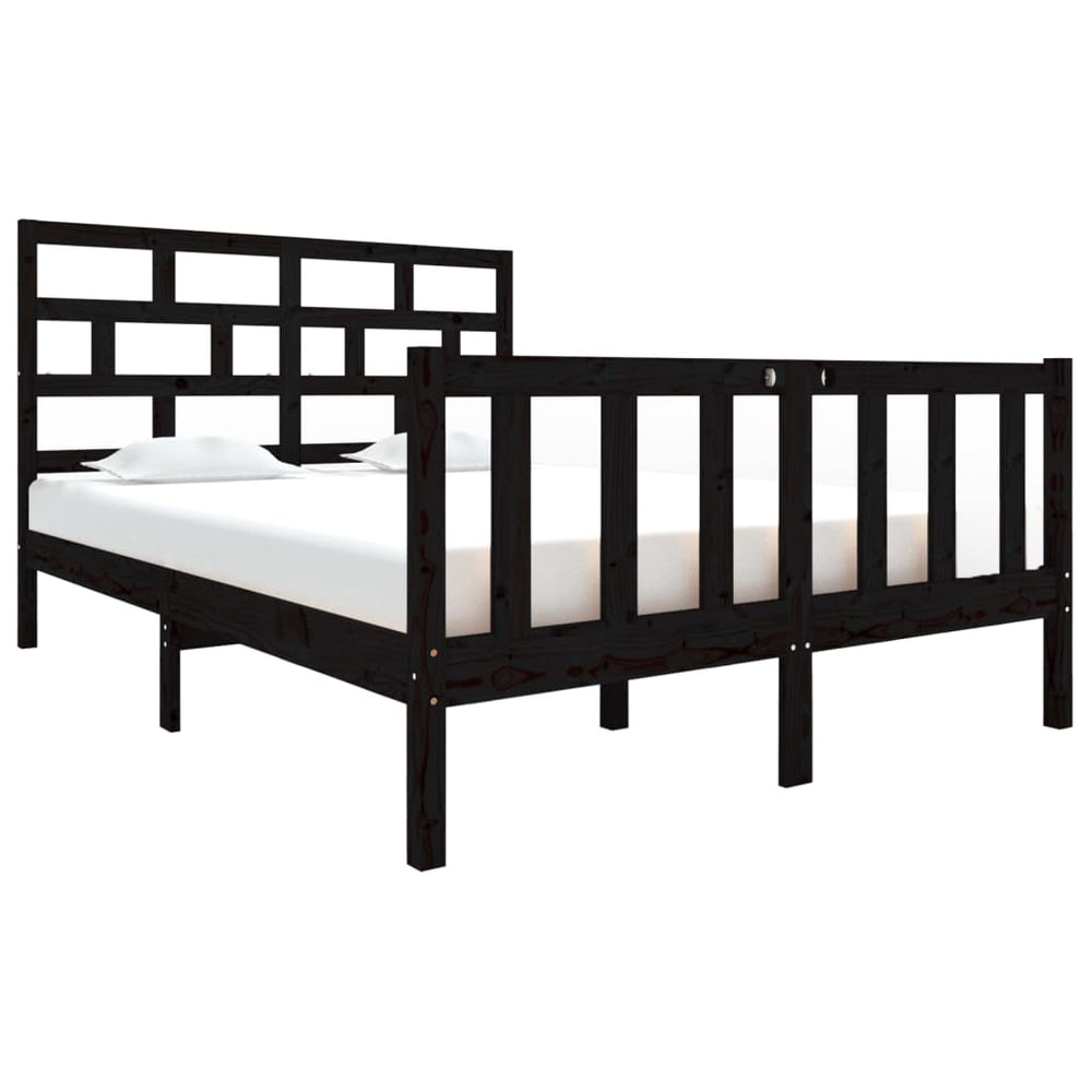 vidaXL Lit en bois massif noir pin 135x190 cm