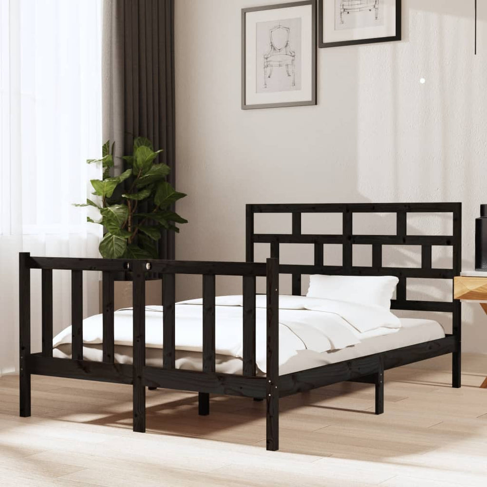 vidaXL Lit en bois massif noir pin 135x190 cm