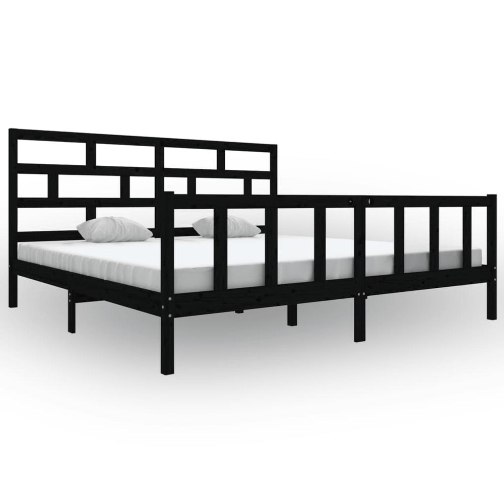 vidaXL Lit en bois massif Noir Pin 180x200 cm