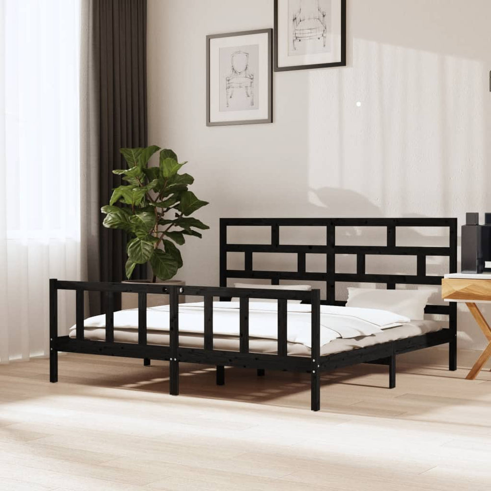 vidaXL Lit en bois massif Noir Pin 180x200 cm