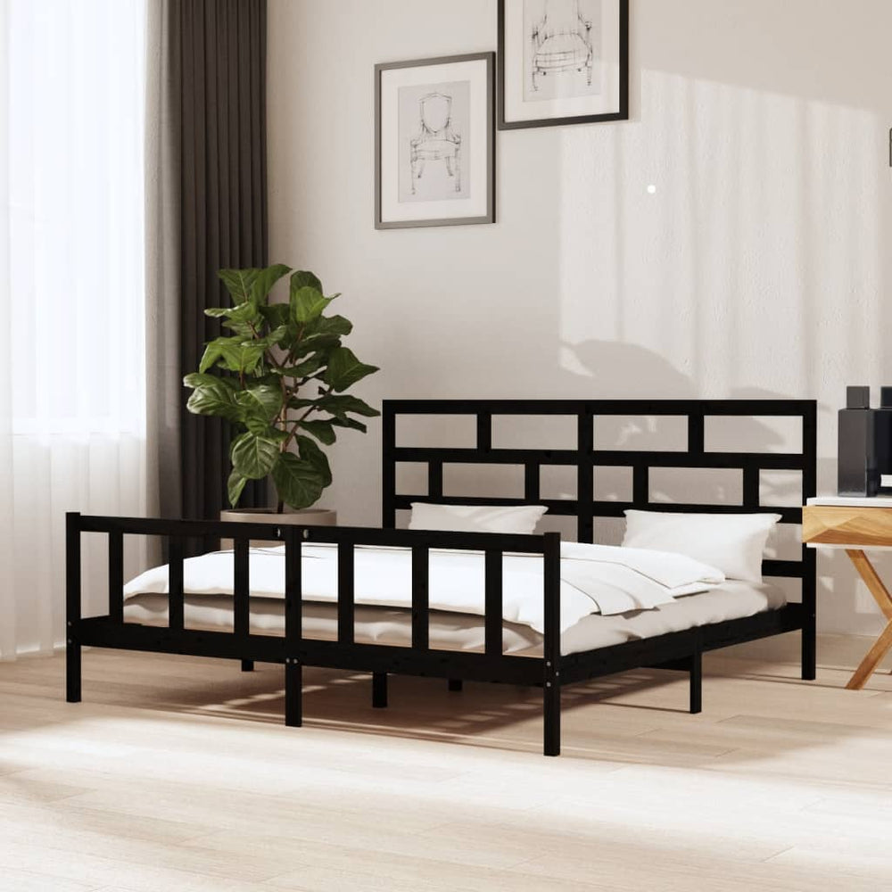 vidaXL Lit en bois massif noir pin 200x200 cm