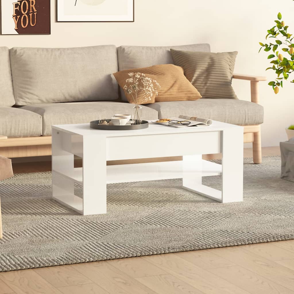 Couchtisch Hochglanz Weiß 102x55 cm