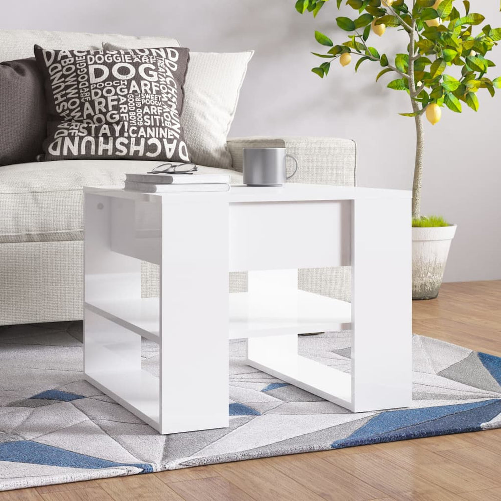 vidaXL Table basse blanc brillant 55,5x55x45 cm Aggloméré