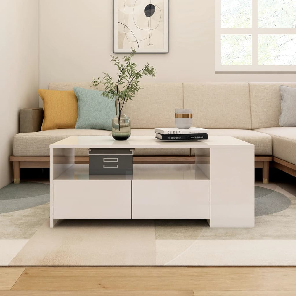 vidaXL Table basse Blanc brillant 102x55x42 cm Bois d'ingénierie