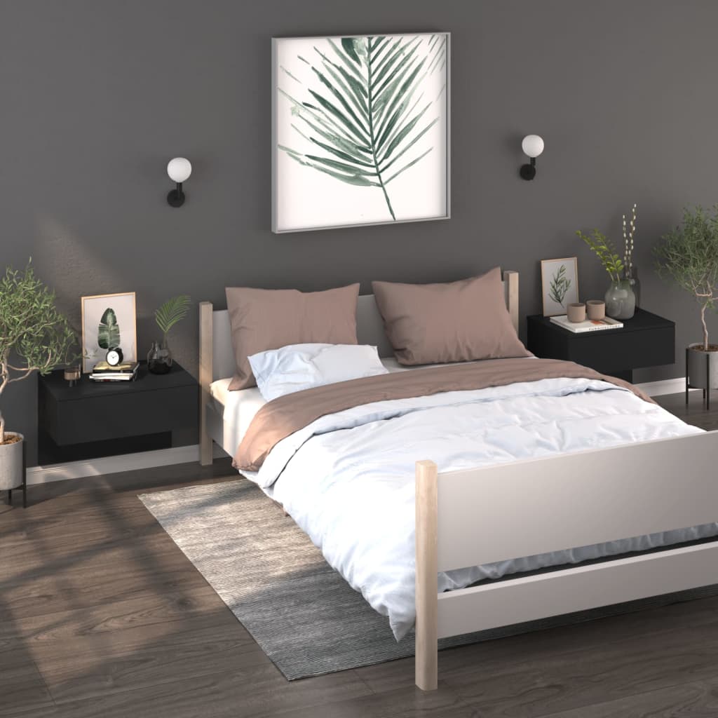 Wand-Nachttische 2er Set, Schwarz