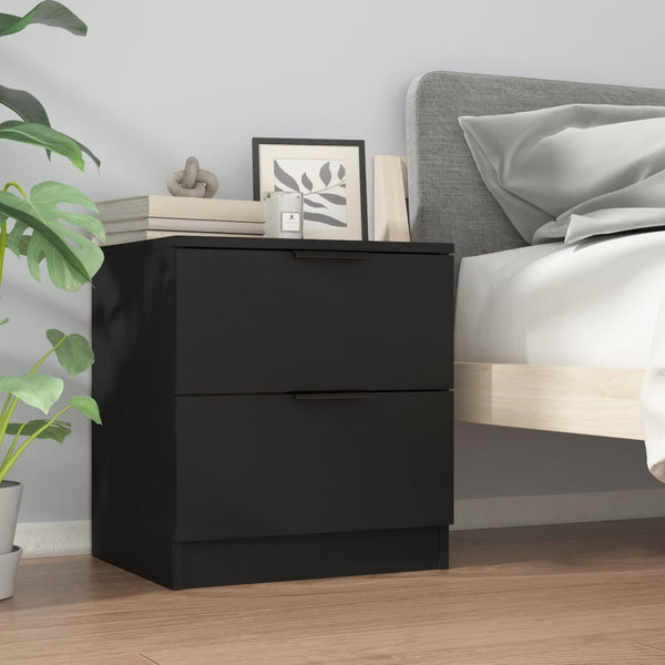 Schwarzer Holz Nachttisch mit 2 Schubladen
