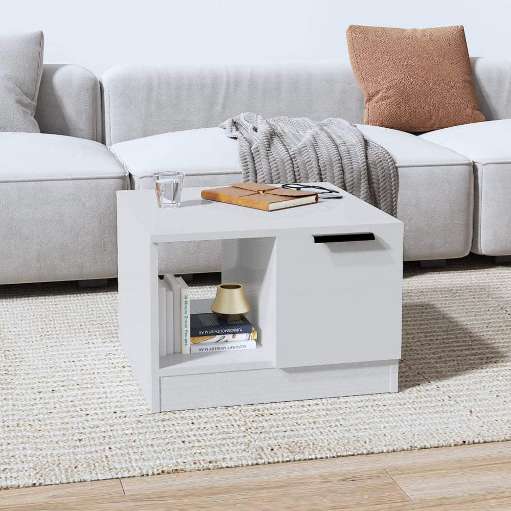 vidaXL Table basse blanc brillant 50x50x36 cm Aggloméré