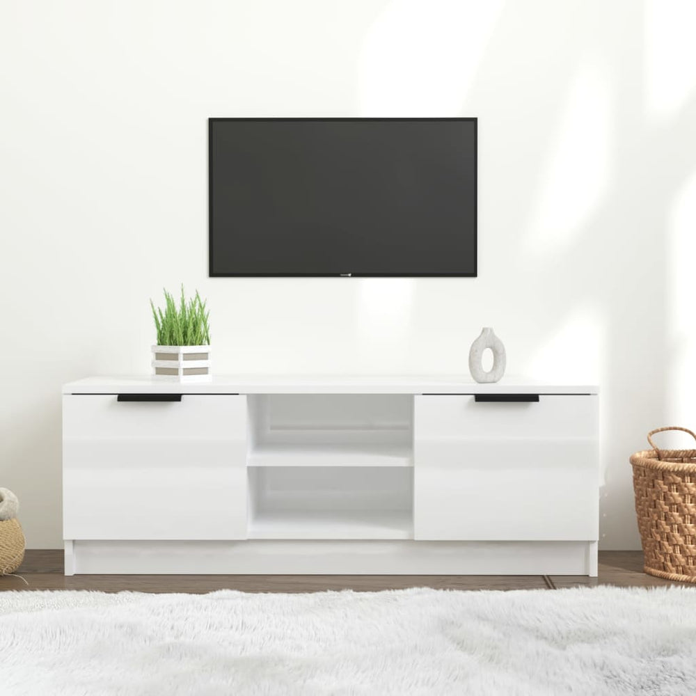 Meuble TV vidaXL blanc brillant 102x35x36,5 cm aggloméré