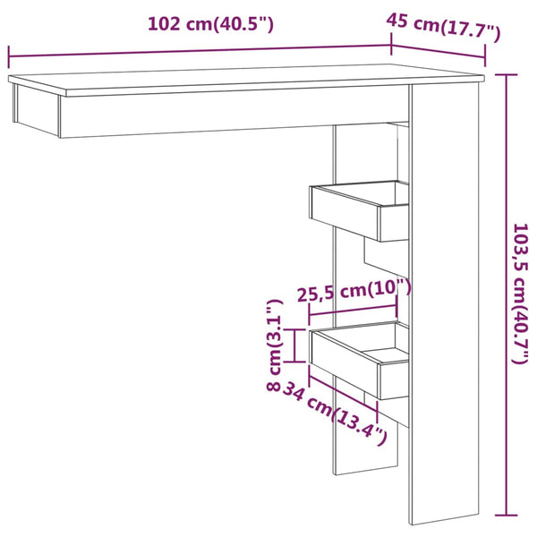 Betongrauer Wand-Bartisch, 102 cm